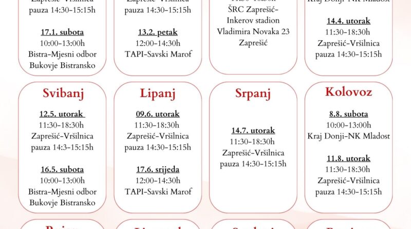 Kalendar akcija DDK za 2026. godinu